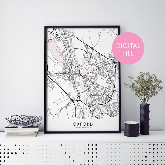Modern Minimalist Oxford United Kingdom City Street Map Art Print