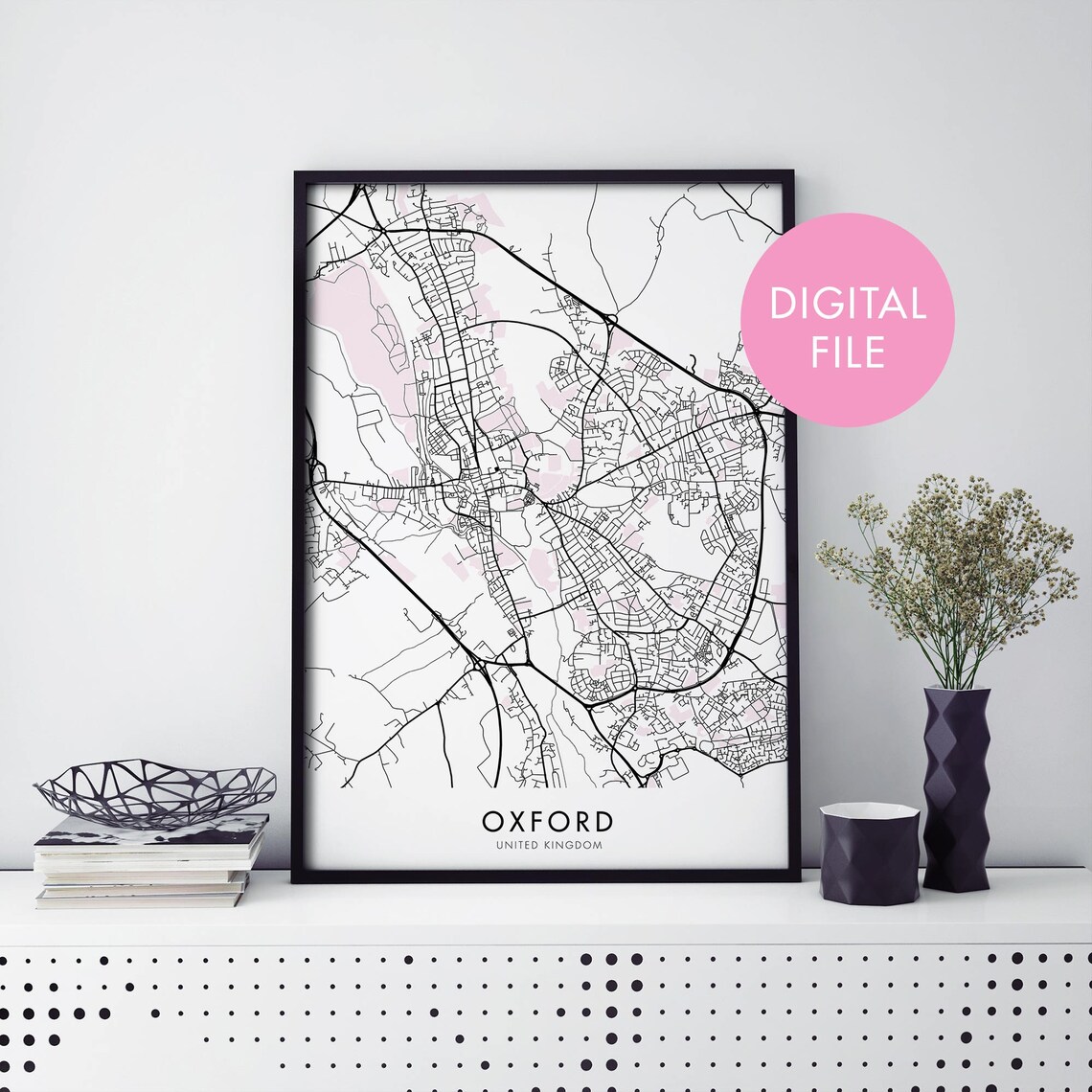 Modern Minimalist Oxford United Kingdom City Street Map Art Print