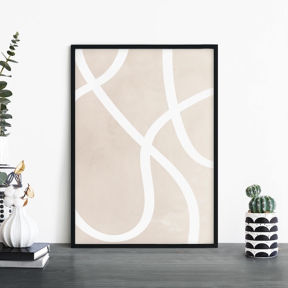 Scribbles No1 Modern Geo Beige White Abstract Print Wall Art 4x6 5x7 A4 A3 A2 A1