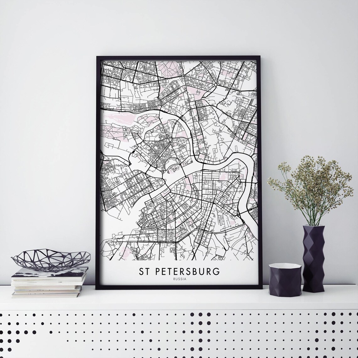 St Petersburg Russia Detailed City Map Black and White Poster