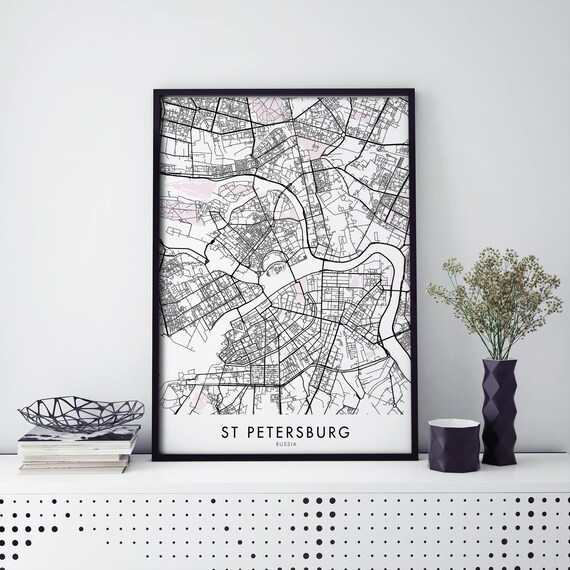 St Petersburg Russia Detailed City Map Black and White Poster