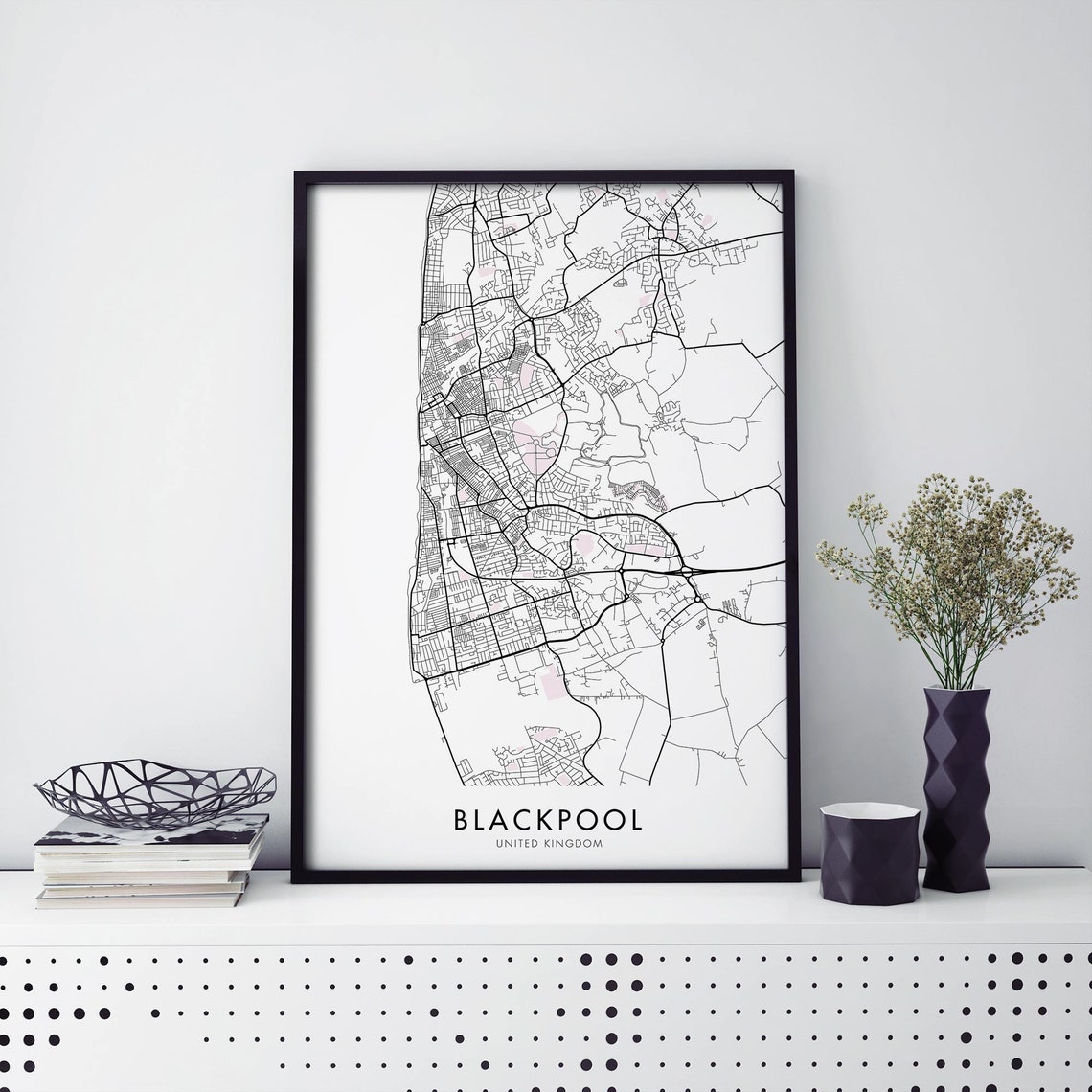 Blackpool United Kingdom Minimalist Street Map Black White Poster