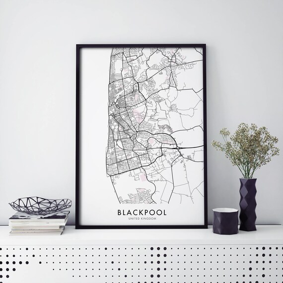 Blackpool United Kingdom Minimalist Street Map Black White Poster