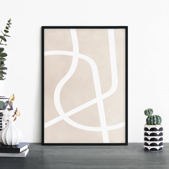 Scribbles No3 Modern Geo Beige White Abstract Print Wall Art 4x6 5x7 A4 A3 A2 A1