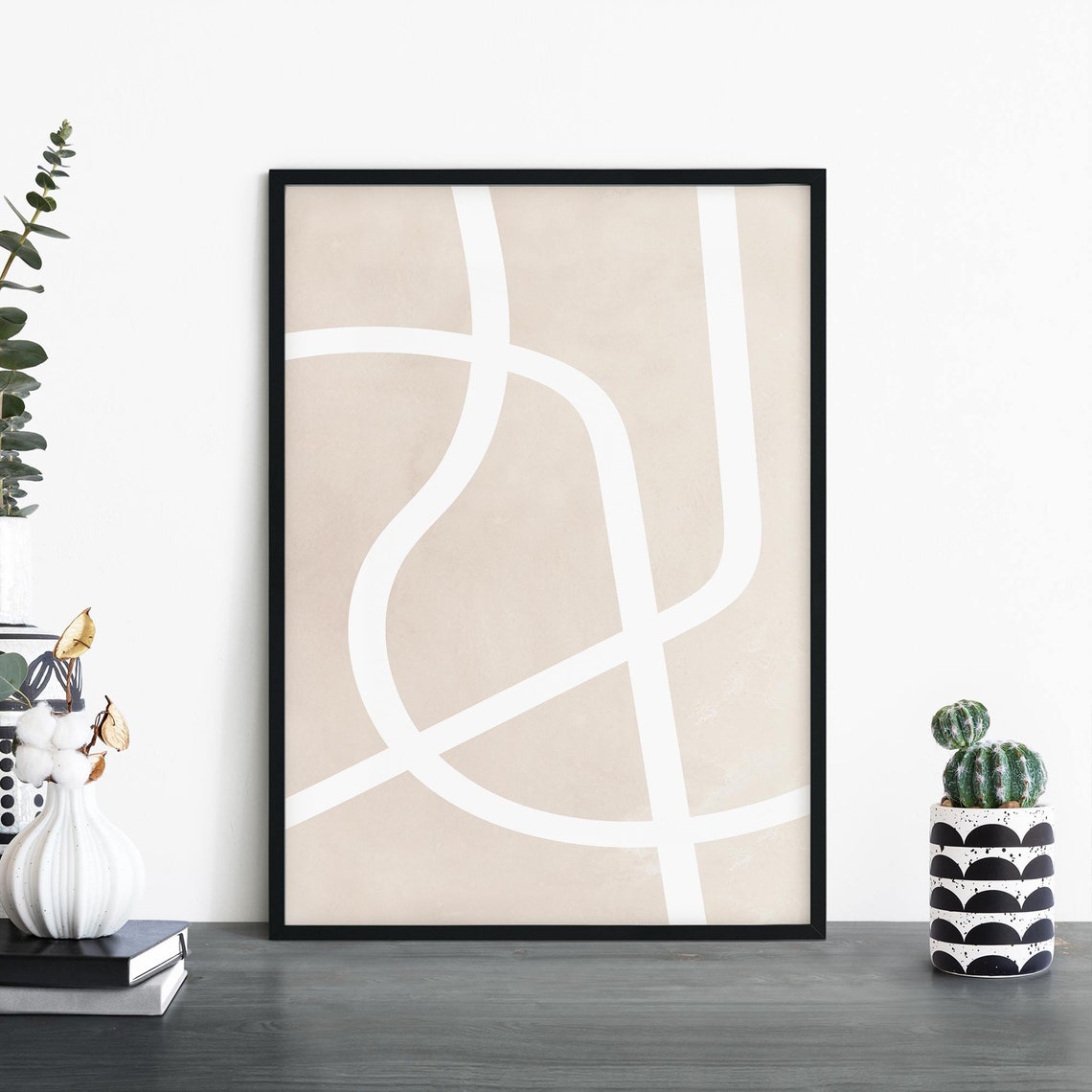 Scribbles No3 Beige White Lines Minimalist Abstract Decor Poster