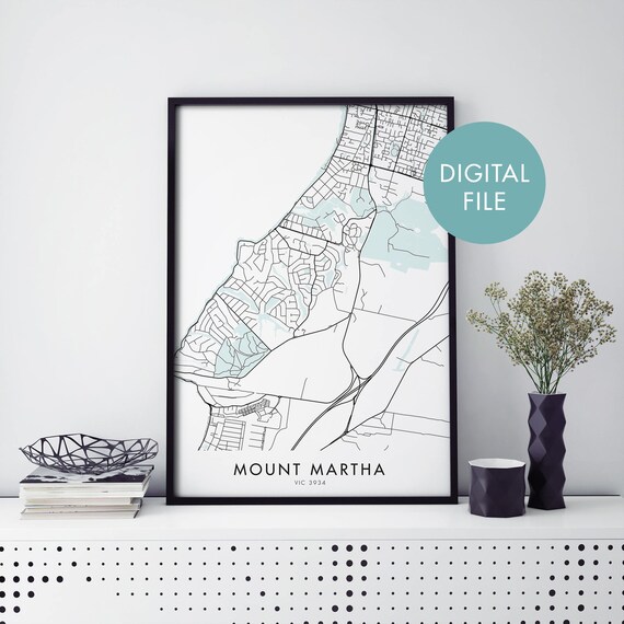 Mount Martha Victoria Black Line Coastal Street Map Art Poster