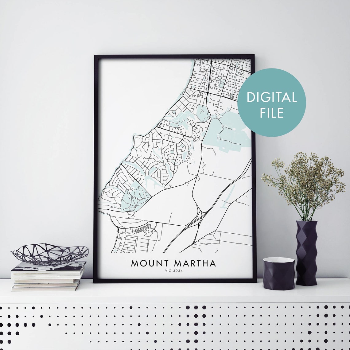 Mount Martha Victoria Black Line Coastal Street Map Art Poster