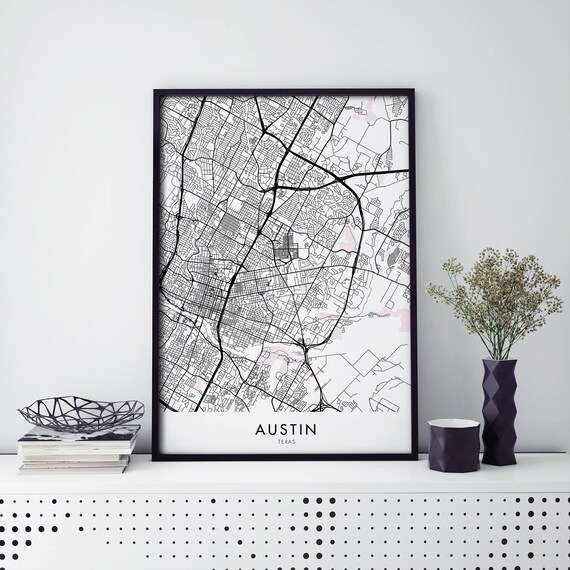 Austin Texas Minimalist City Map Street Line Art Urban Decor Poster