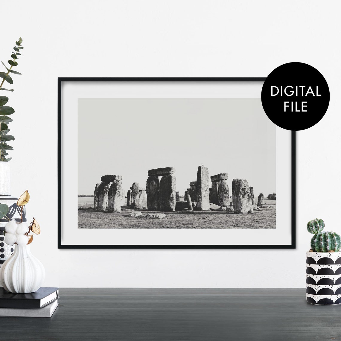 Stonehenge England Ancient Stones Black and White Photo Poster