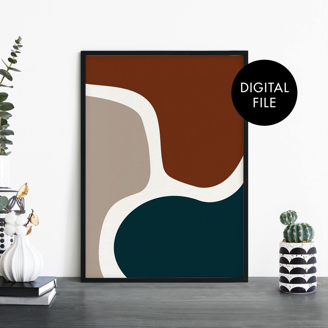 Organic Arches Rust Teal and Taupe Minimalist Decor Art Poster