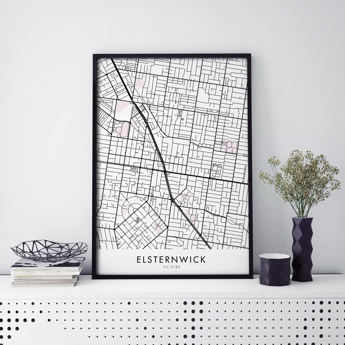 Elsternwick Melbourne Australia Minimal Street Map Suburb Art Poster