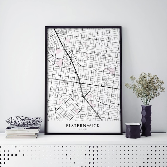 Elsternwick Melbourne Australia Minimal Street Map Suburb Art Poster