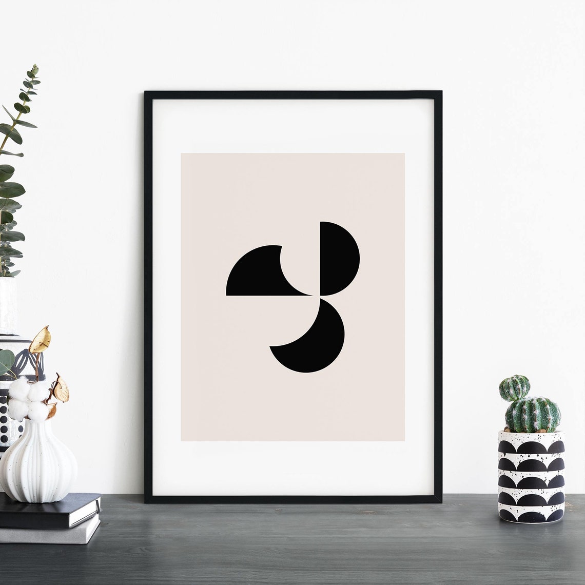 Minimalist Three Quarter Moons Geometric Abstract Art Poster