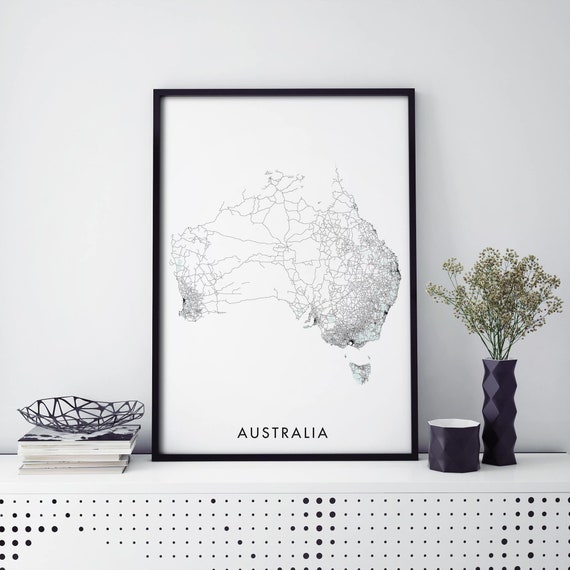 Australia Country Road Map Art Print, Travel Map
