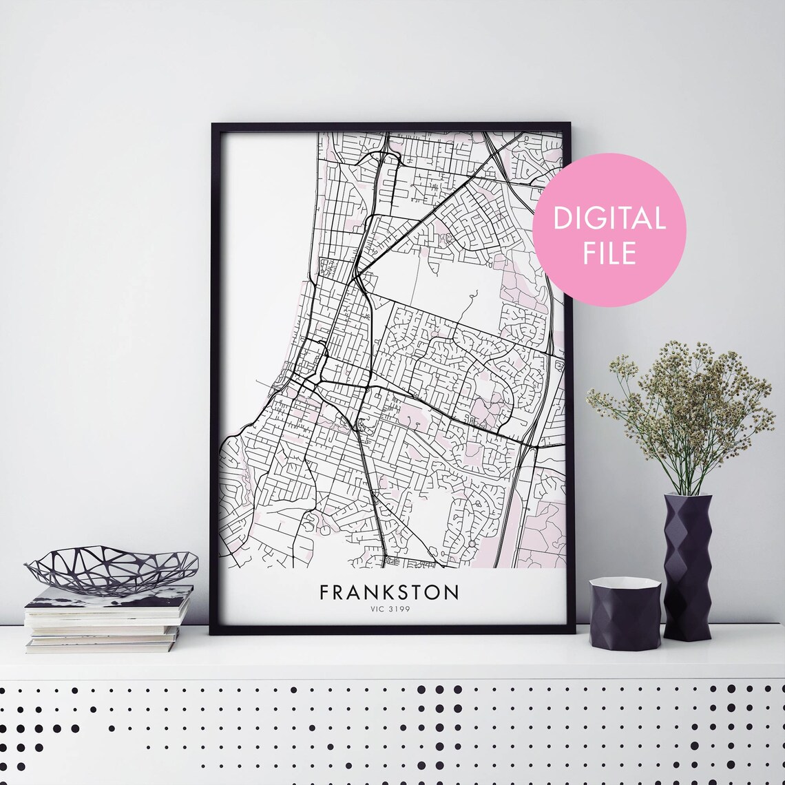 Frankston Victoria Australia City Street Map Digital File Poster
