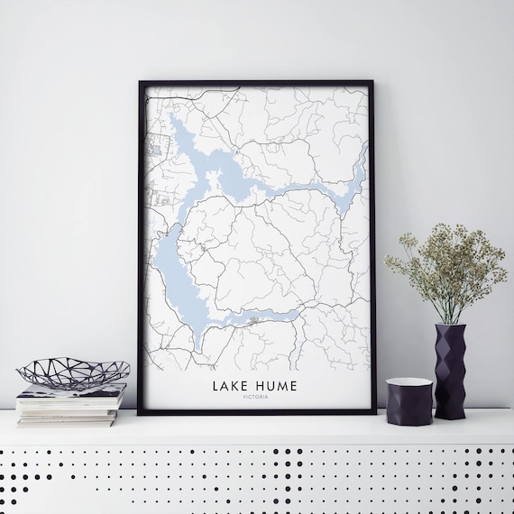Lake Hume Victoria Blue Water Reservoir Scenic Map Wall Poster