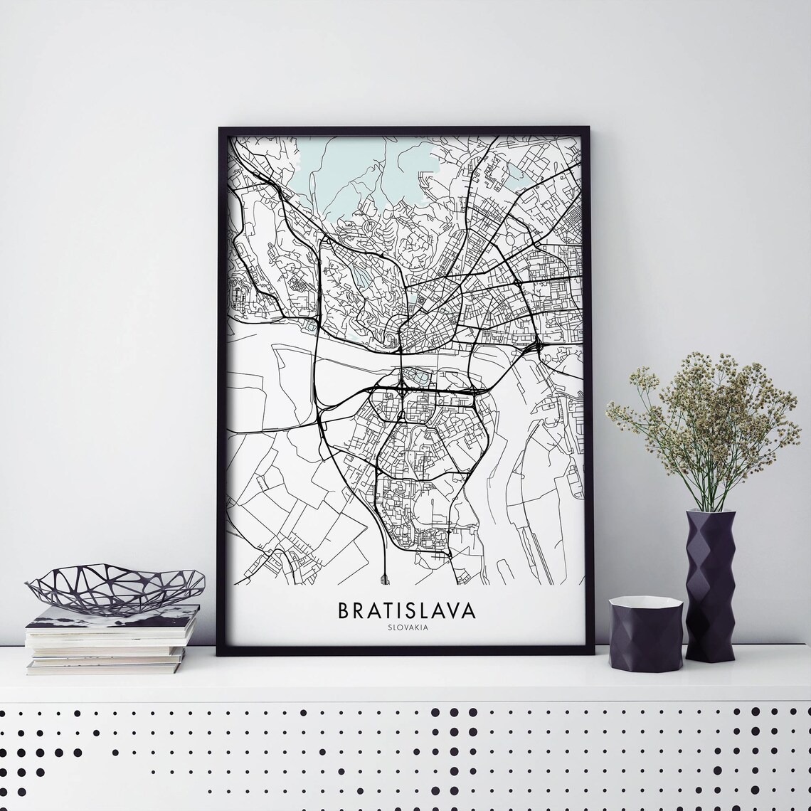 Bratislava Slovakia Minimal City Map Street Black Line Art Poster