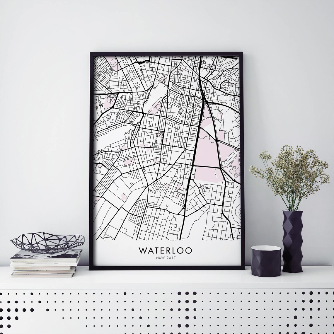Waterloo Sydney NSW Minimalist Street Map Black Line Art Poster