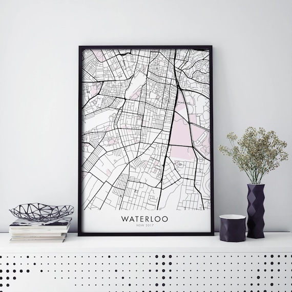 Waterloo Sydney NSW Minimalist Street Map Black Line Art Poster