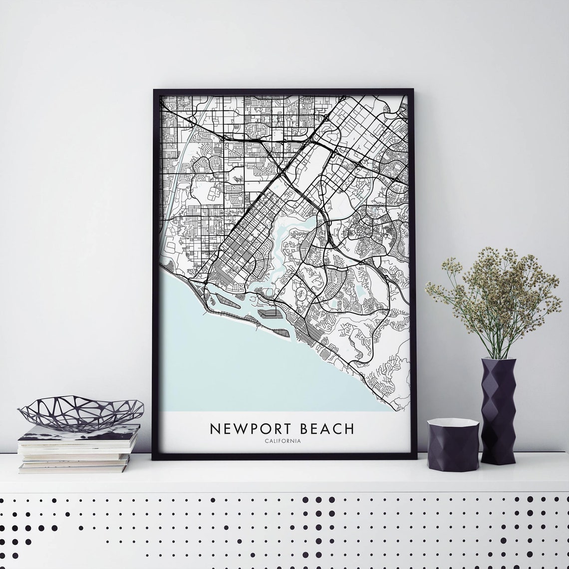 Newport Beach California Coastal City Map Poster Gift Artwork