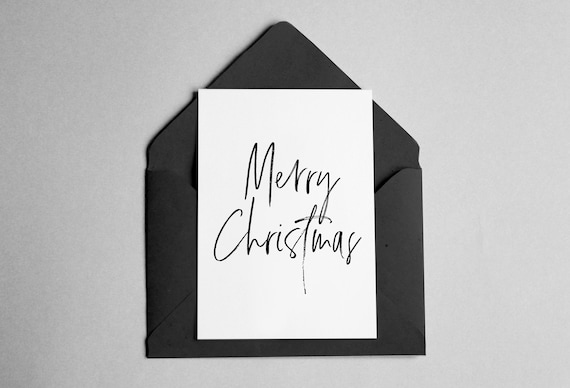 Merry Christmas Handwritten Card Poster Black Envelope Holiday