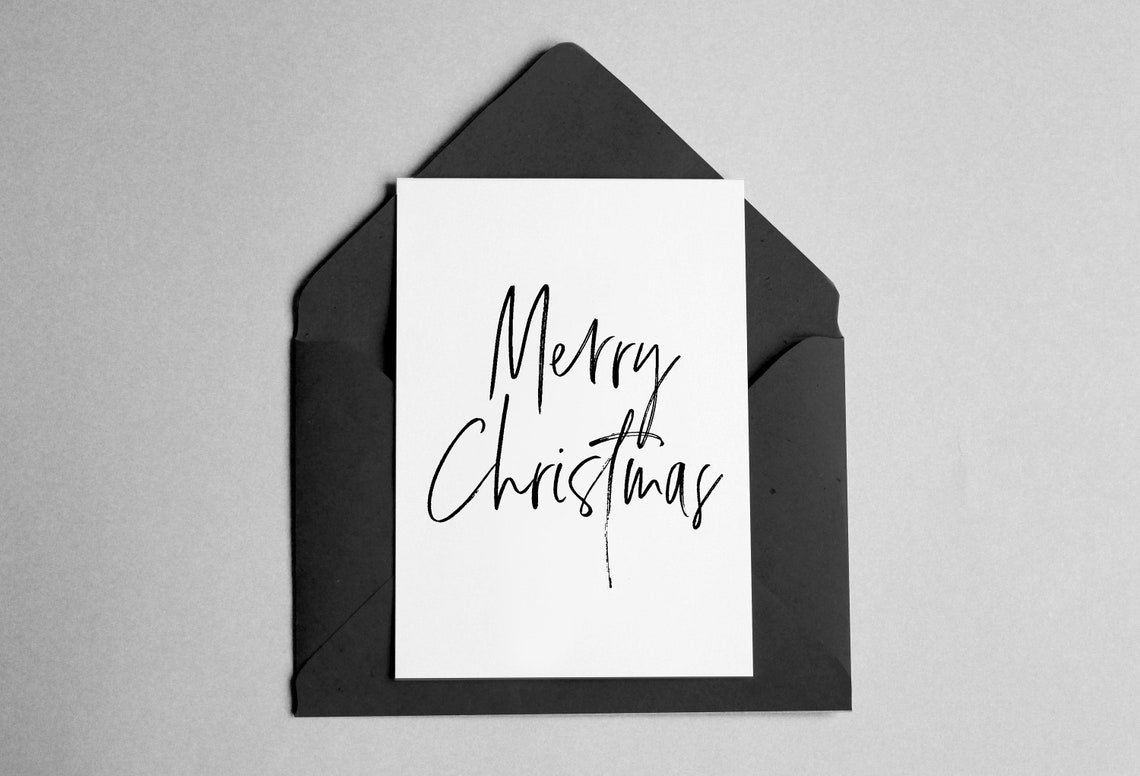 Merry Christmas Handwritten Card Poster Black Envelope Holiday
