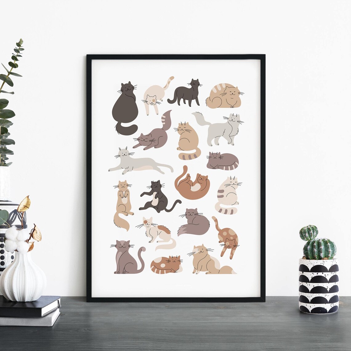 Cute Illustrated Cats Collection Minimalist Feline Lineup Poster