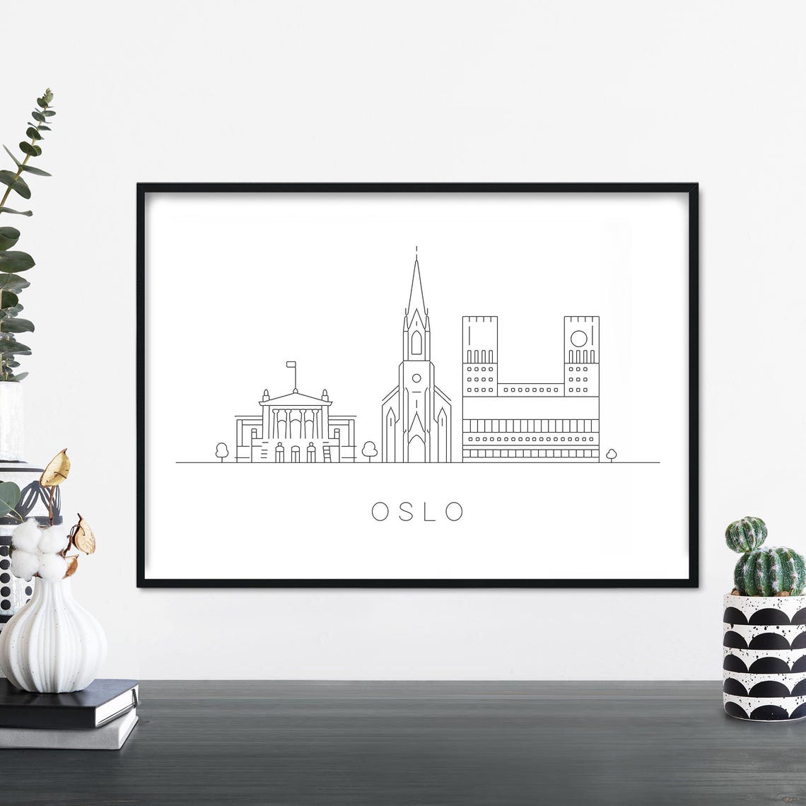 Oslo City Skyline Linear Illustration Print Wall Art 4x6 5x7 A4 A3 A2 A1