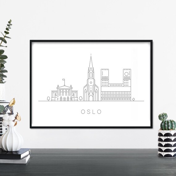 Oslo City Skyline Linear Illustration Print Wall Art 4x6 5x7 A4 A3 A2 A1