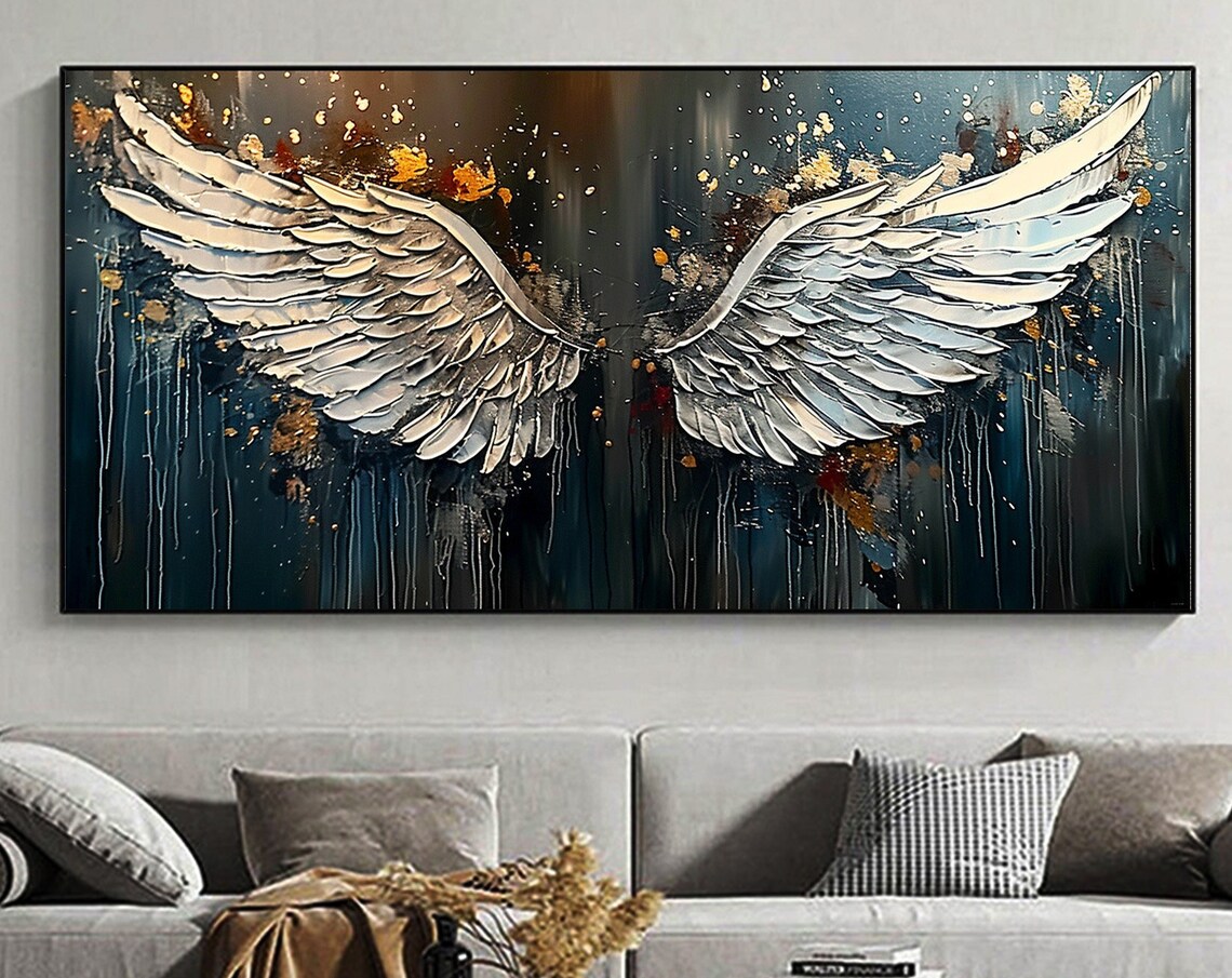 Angel Wing Oil Painting, Abstract White Wing Art