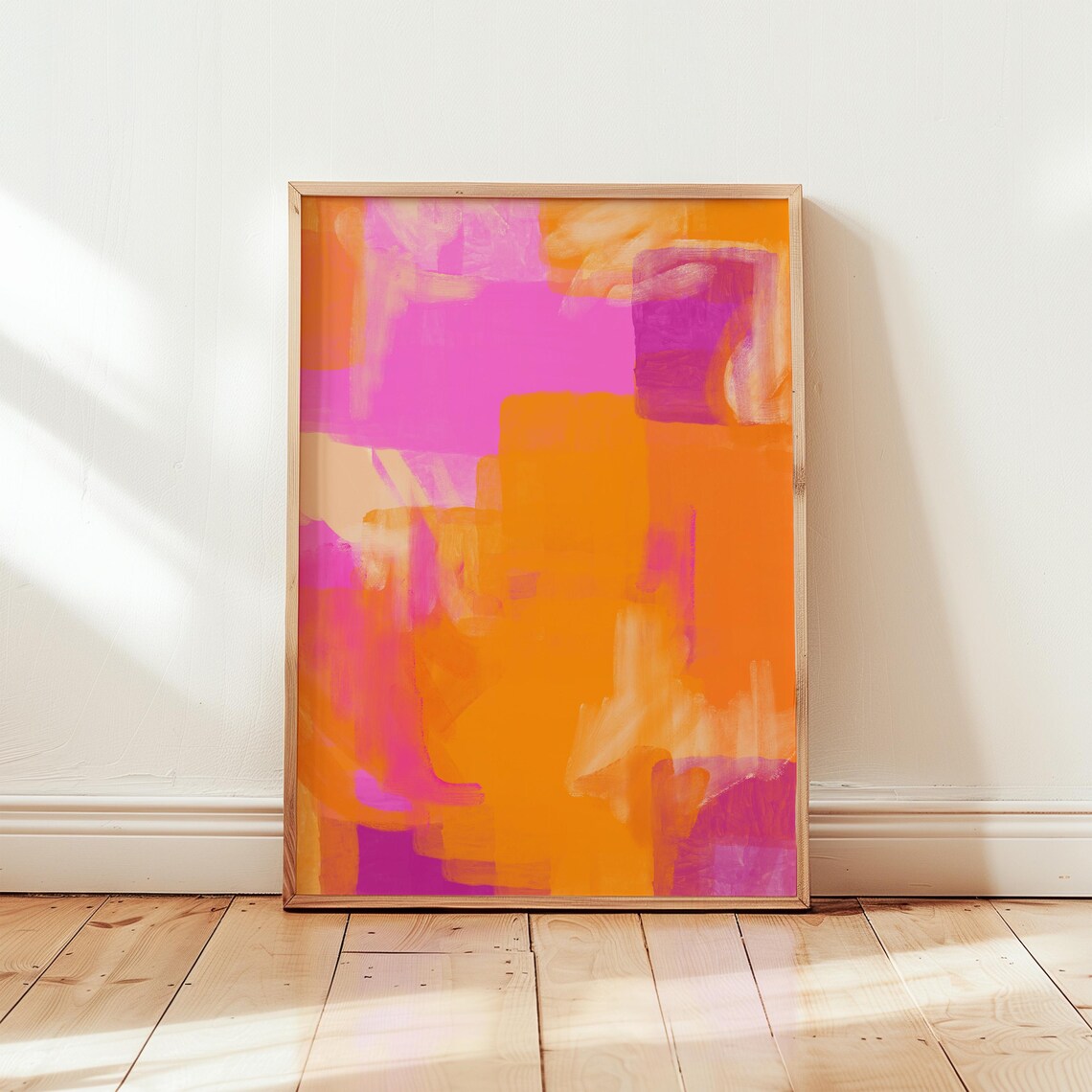 Hot Pink Orange Abstract Color Block Modern Dopamine Gallery Poster