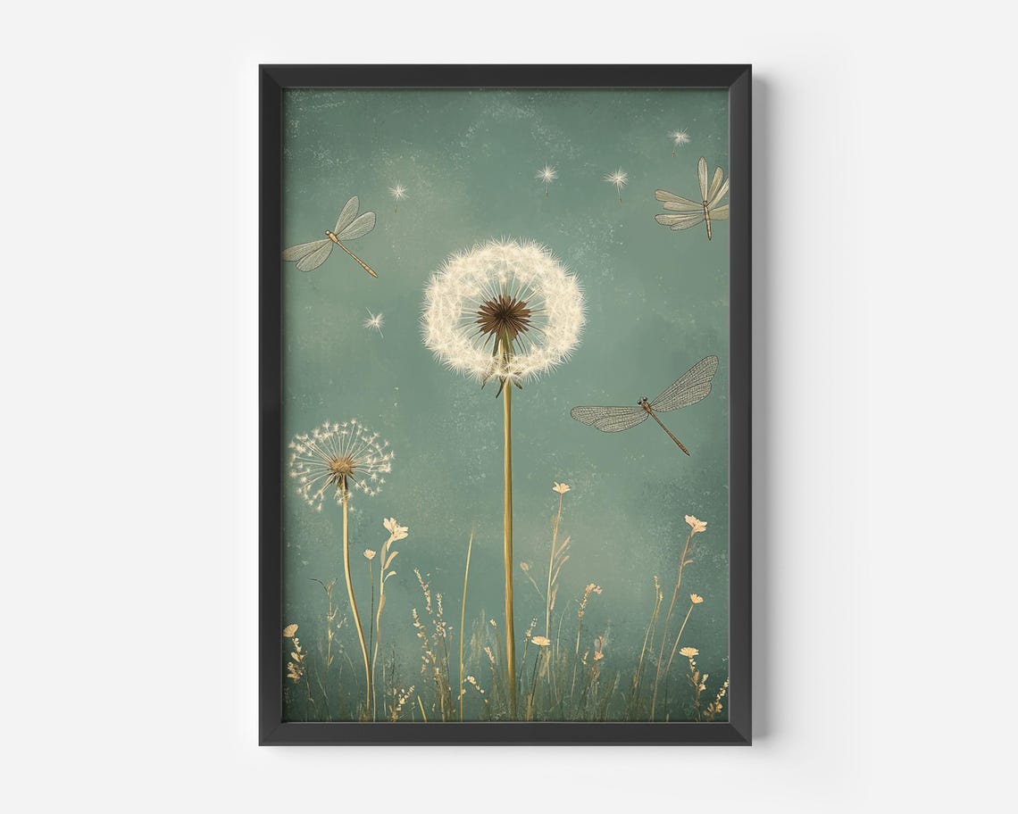 Green Dandelion Vintage Botanical Wall Art Print - Image 4