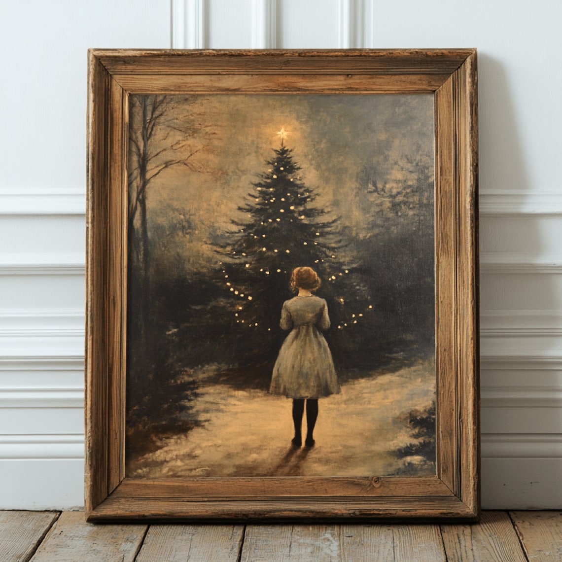 Vintage Girl Approaching Christmas Tree Art Print - Image 3