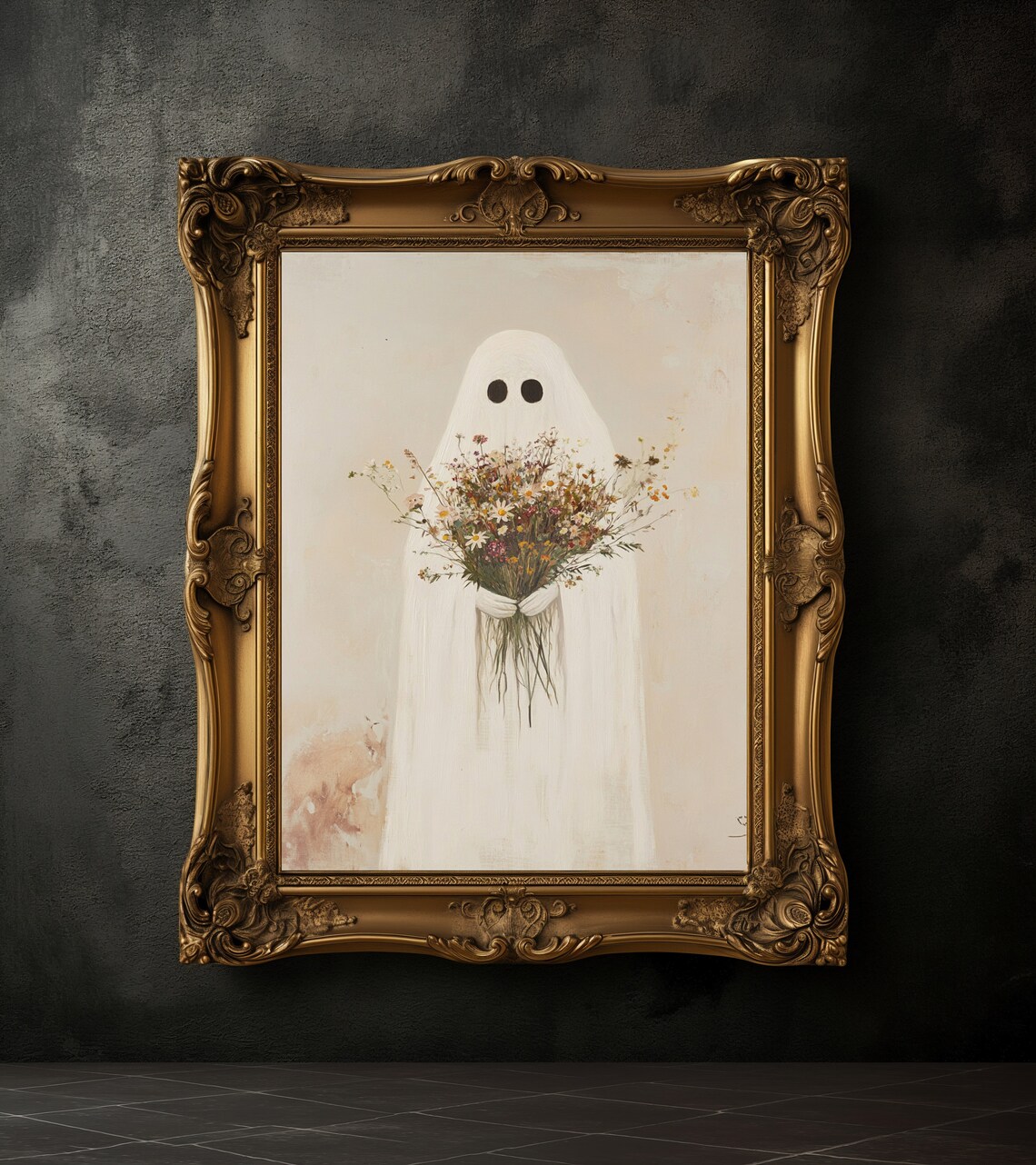 Sheeted Ghost With Wildflowers Soft Beige Print With White Mat Border - Image 3