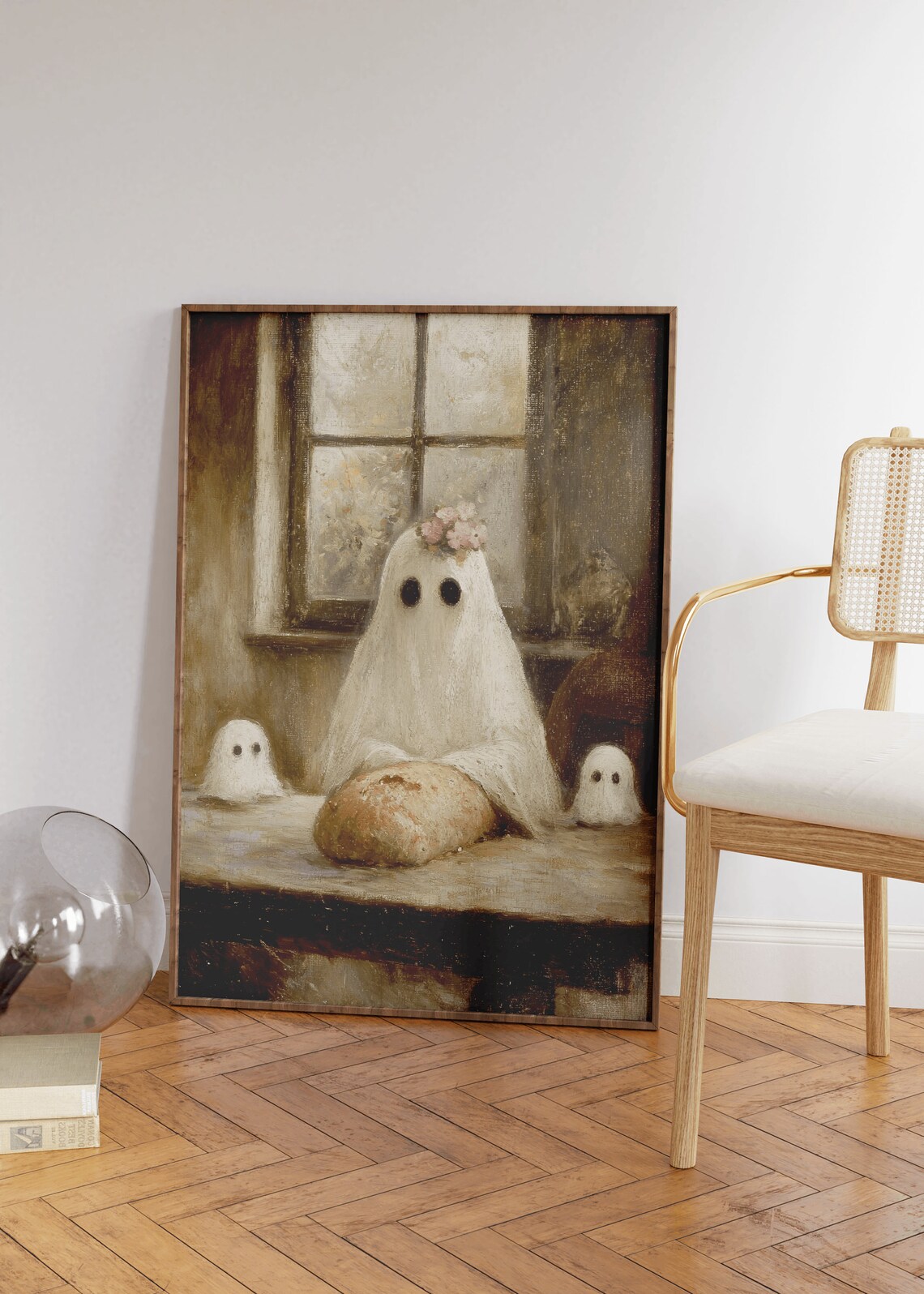 Cute Ghost Family Baking Bread Halloween Vintage Oil Painting Poster - Image 2