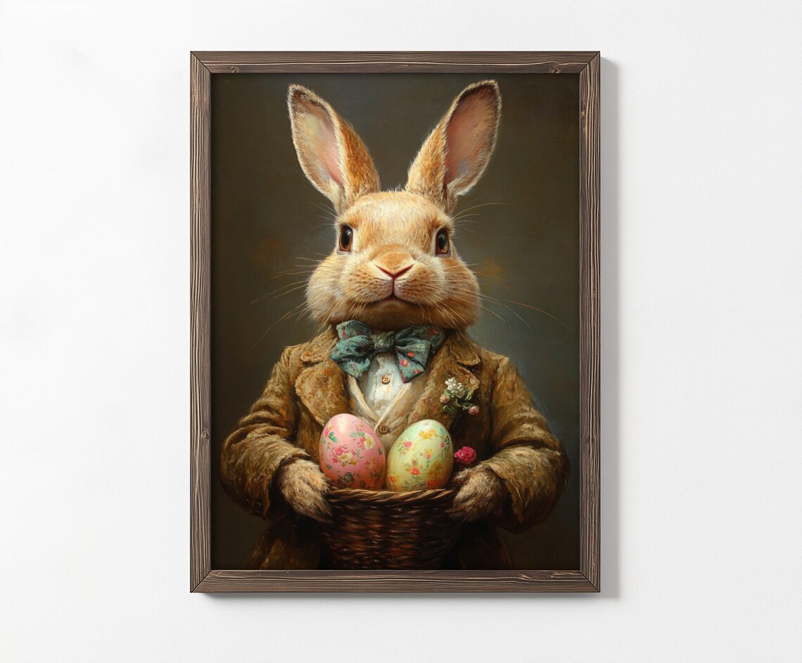 Gentleman Easter Bunny With Egg Basket Vintage Spring Rabbit Poster - Image 2