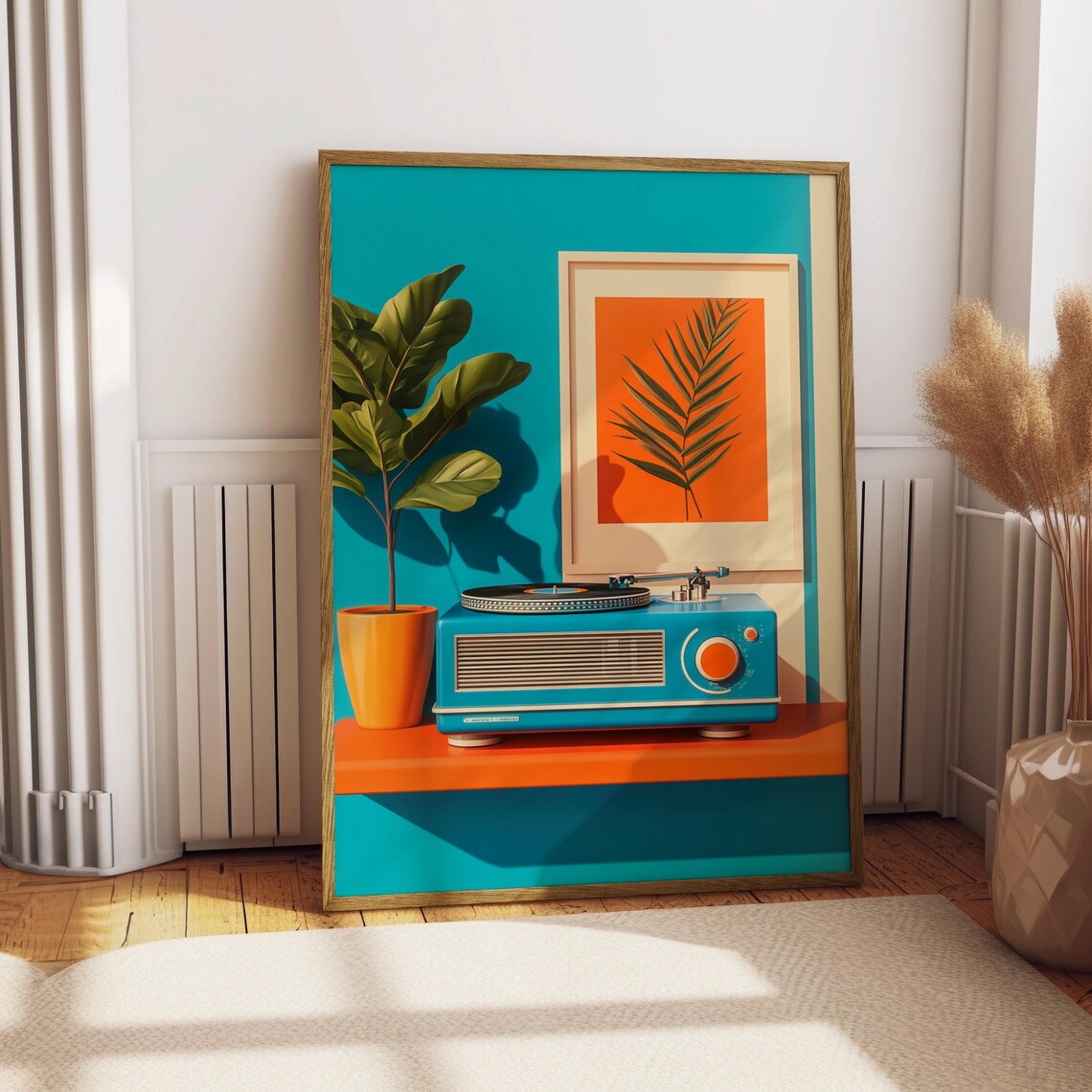 Retro Turquoise Radio Turntable Mid Century Modern Music Room Poster - Image 2