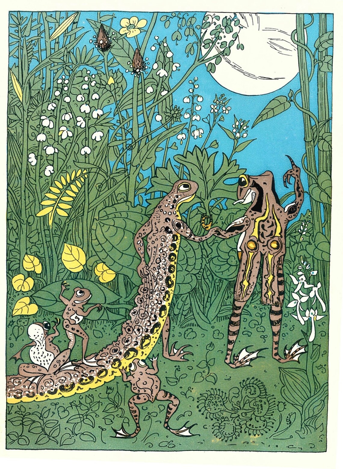 Frogs Dancing in a Moonlit Garden Vintage Illustration Poster - Image 4