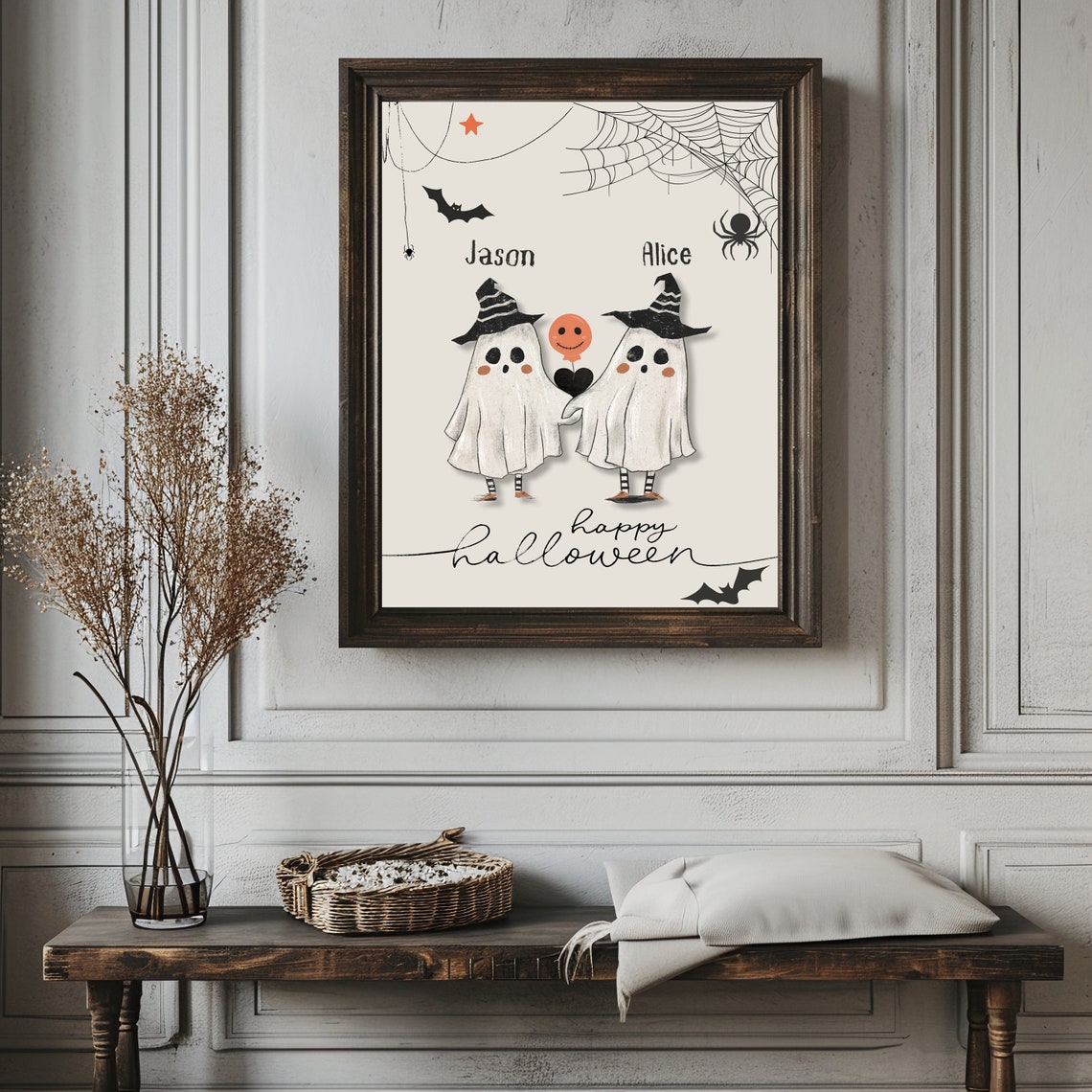 Custom Name Halloween Couple Ghost Family Art Print - Image 2