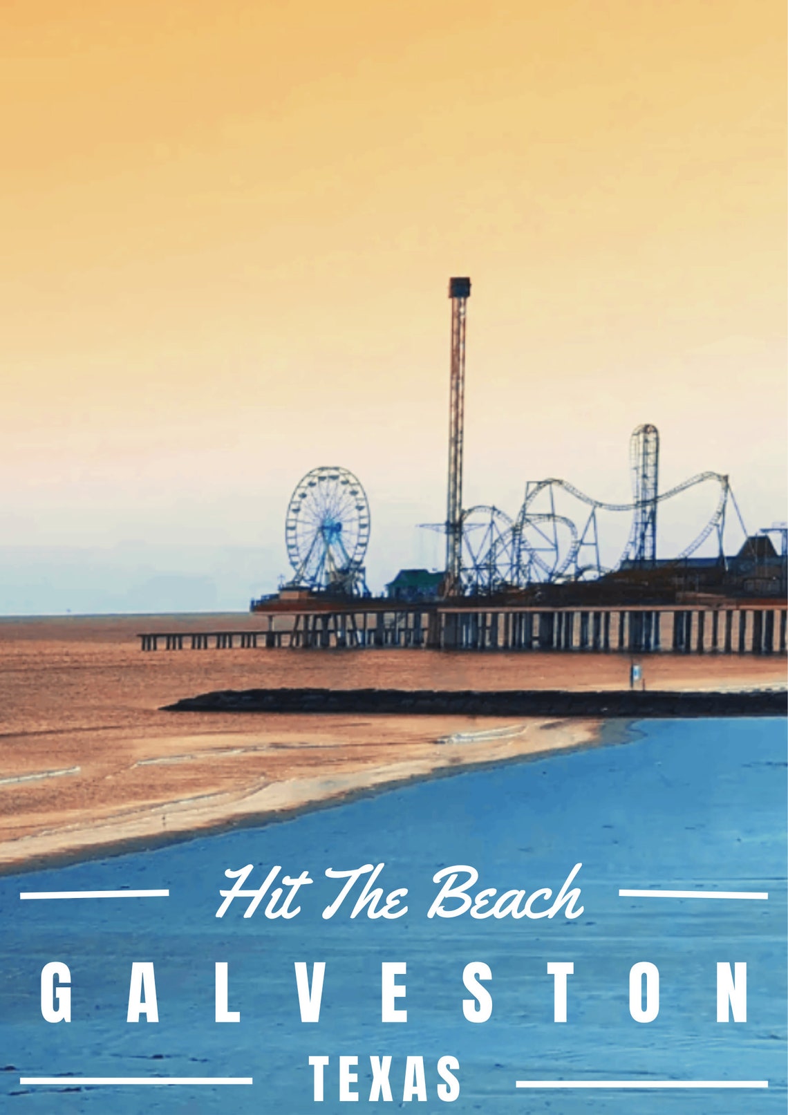 Galveston Texas Beach, Art Deco Vintage Travel Poster - Image 3