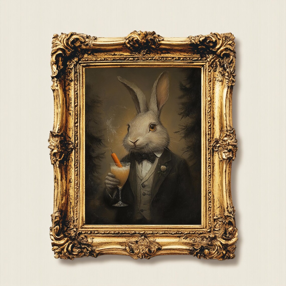 Gentleman Rabbit in Suit Holding Cocktail Carrot Vintage Poster - Image 4