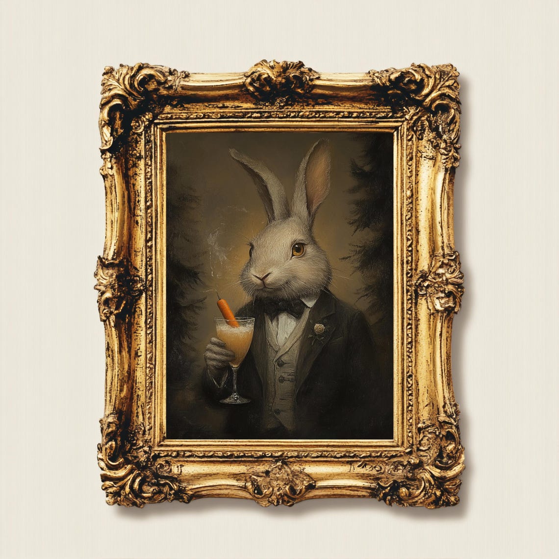 Moody Easter Bunny Print Antique Spring Rabbit Painting Neutral Country Farmhouse Dcor Dark Vintage Rustic Wall Art - Image 4