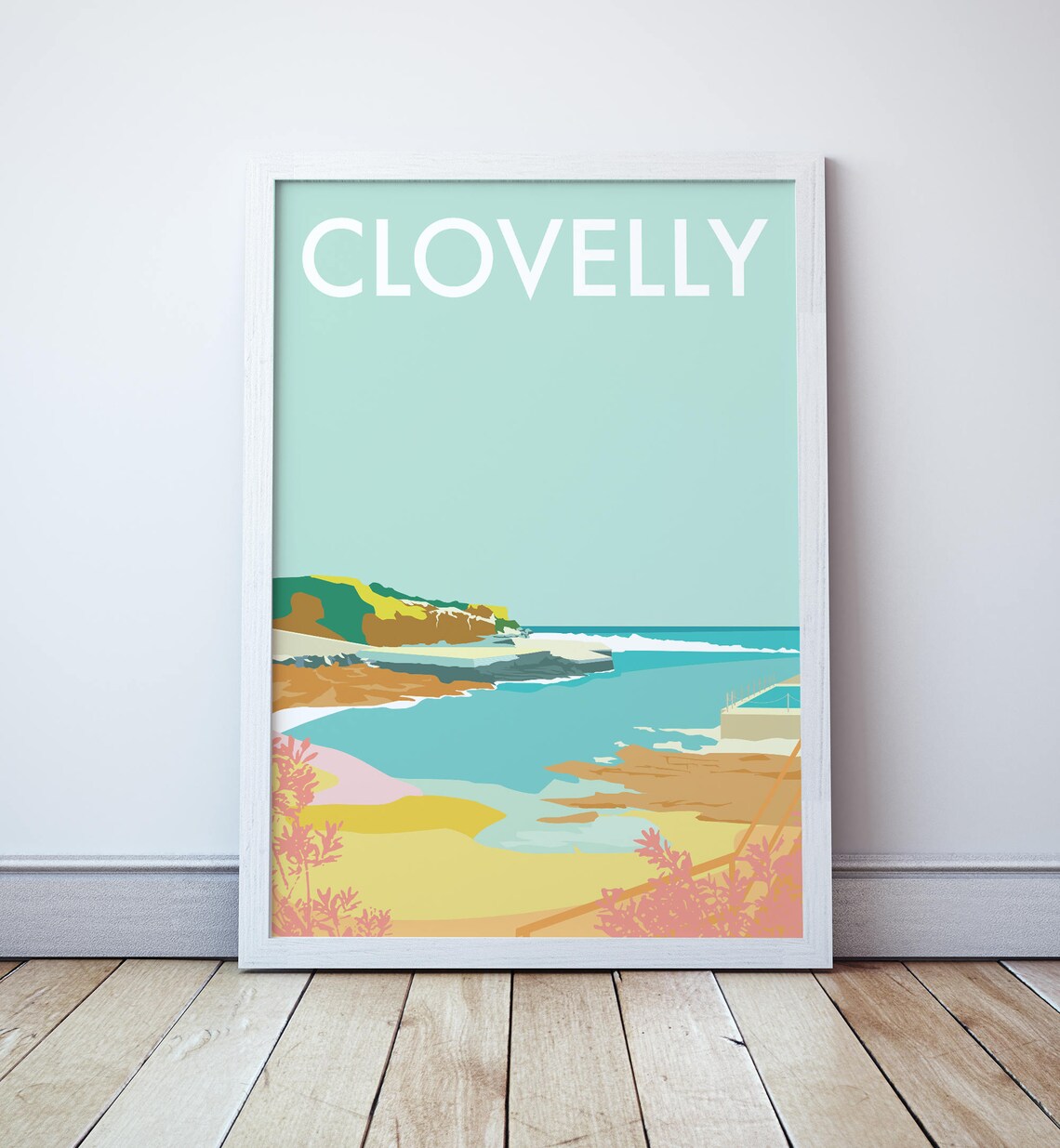 Clovelly Beach Vintage Style Travel Poster