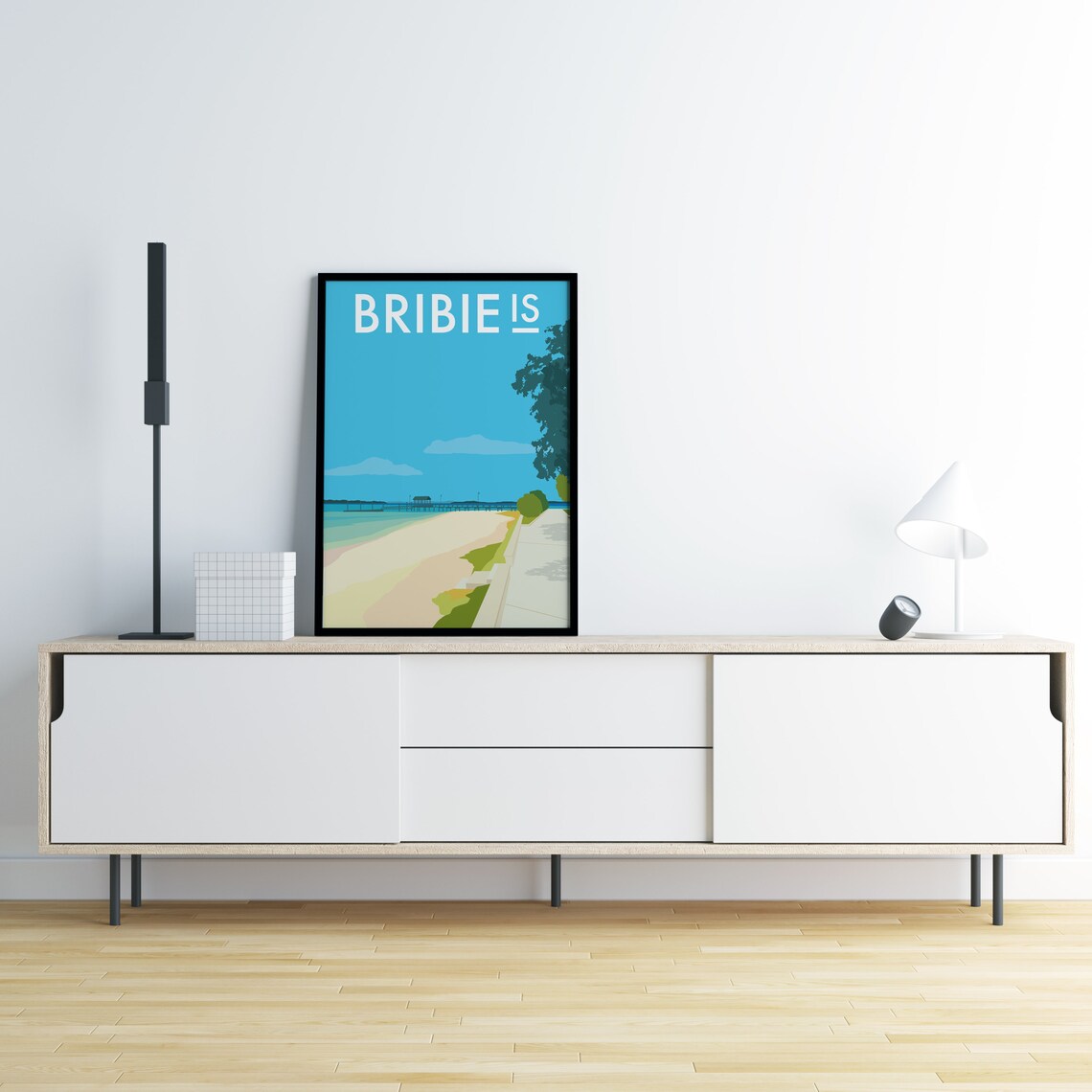 Bribie Island Beach Long Jetty Sand and Sea Queensland Art Poster - Image 3