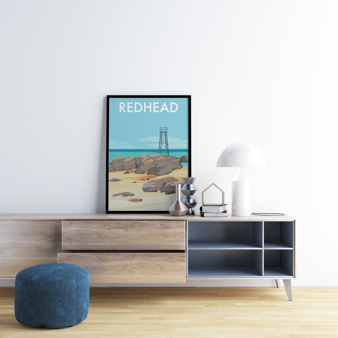 Redhead Beach Rocky Coast Old Signal Tower Coastal Scene Art Poster - Image 2