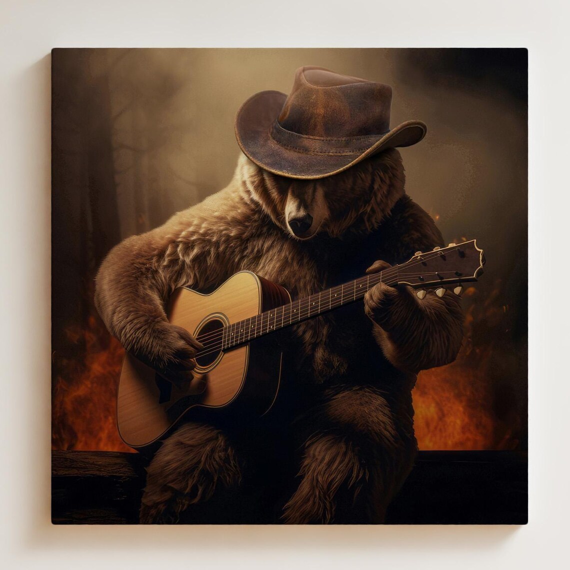 Grizzly Bear Playing Guitar, Western Music Poster