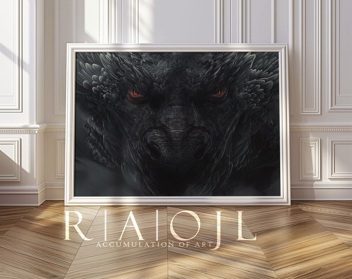 Tairn Black Dragon Face With Ember Red Eyes Fantasy Portrait Poster