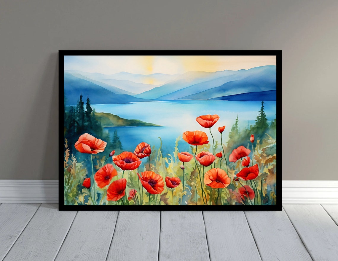 Mountain River Watercolor Art Print Landscape Panoramic Wall Art Home Decor Gift - Image 3