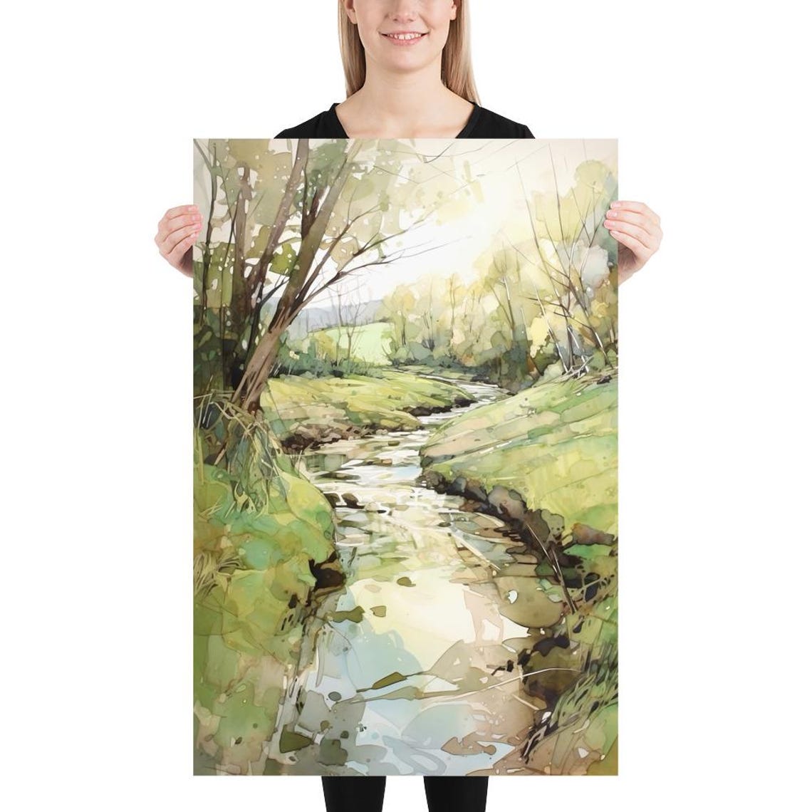Summer Meadow Stream with Dappled Sunlight Watercolor Poster - Image 5
