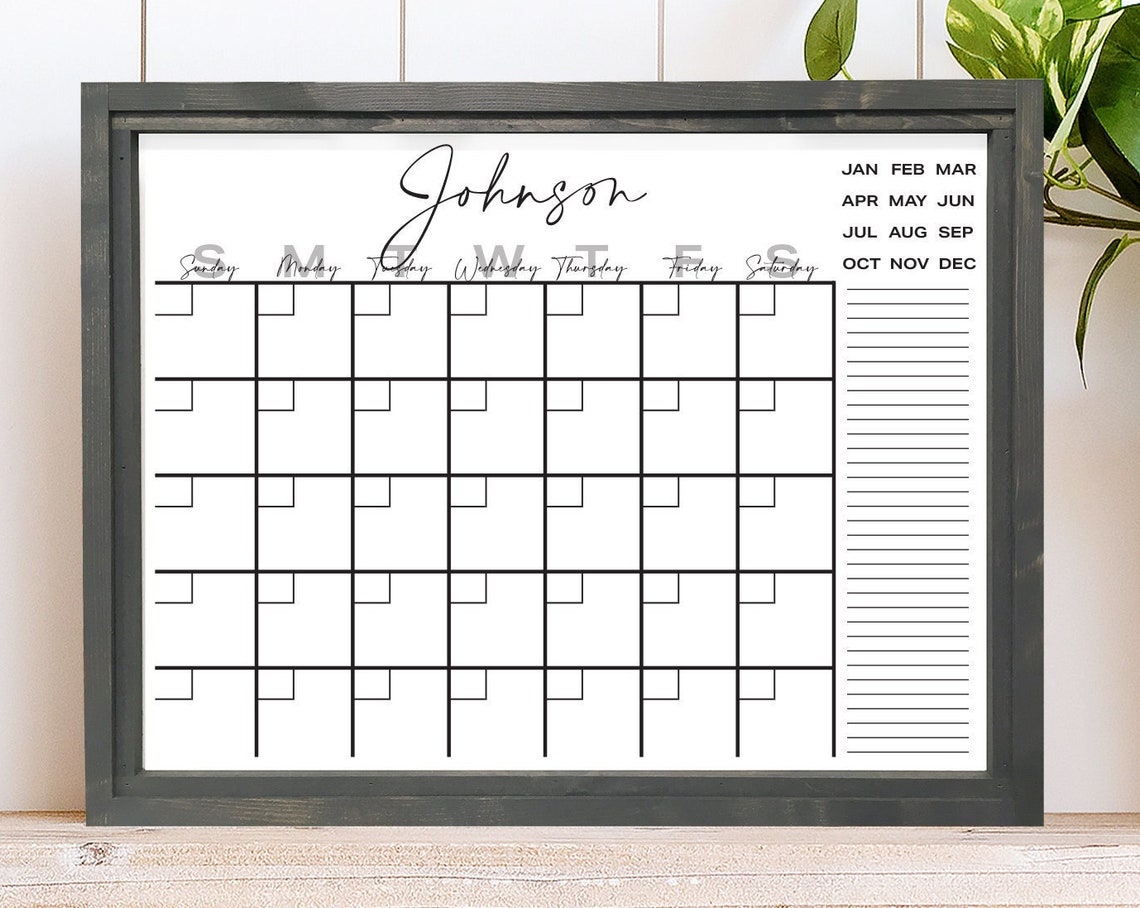 Personalized Family Name Horizontal Dry Erase Calendar Poster